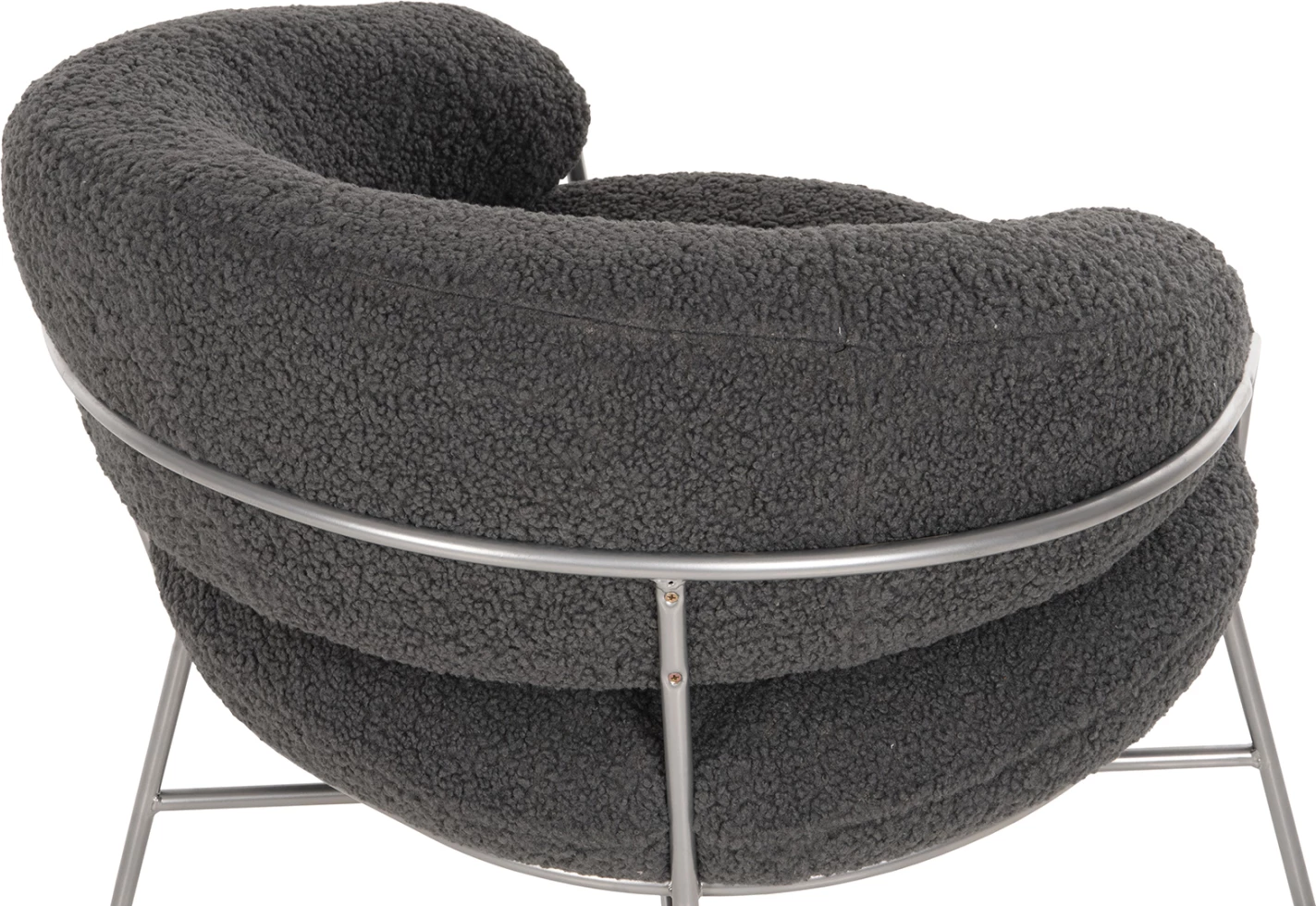 Fotelje TRUDI, stof boucle gri, kornizë metalike argjendi, 84x79x76cm