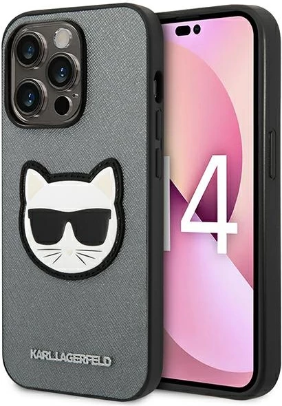 Mbështjellës Karl Lagerfeld KLHCP14LSAPCHG për iPhone 14 Pro 6.1", Saffiano Choupette, Argjend