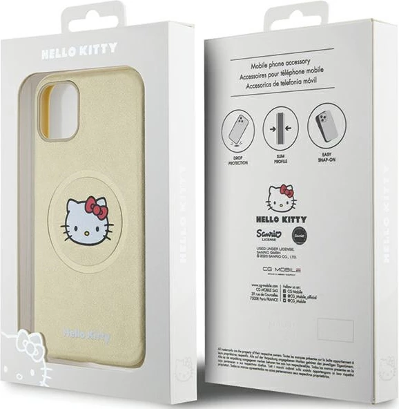 Mbështjellës Hello Kitty Leather Kitty Head MagSafe për iPhone 11/XR, ari