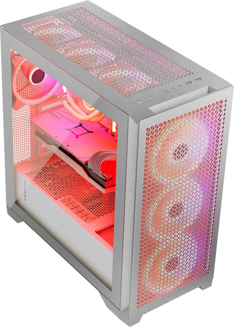 Kasë MODECOM Volcano Expanse T Apex ARGB AT-EXPANSE-TG-20-000000-0002, midi tower, 4x140mm ARGB, xhami i kalitur, USB-C, ATX/mATX/ITX, e bardhë