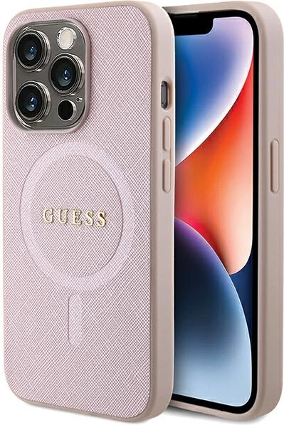 Mbështjellës Guess Saffiano MagSafe për iPhone 15 Pro, Rozë