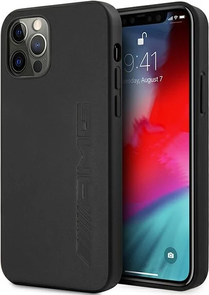Mbështjellës Mercedes AMG AMHCP12LDOLBK për iPhone 12 Pro Max 6.7", lëkurë, i zi