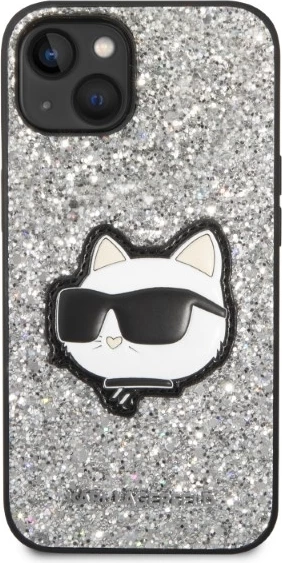 Mbështjellës Karl Lagerfeld Glitter Choupette për iPhone 14 Plus 6.7", argjendtë