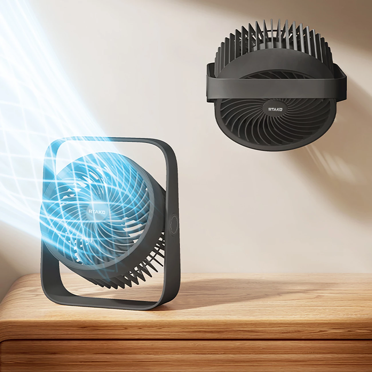 Ventilator tavoline Rtako WD0Y6S me dy impelerë, 3600 mAh, i zi