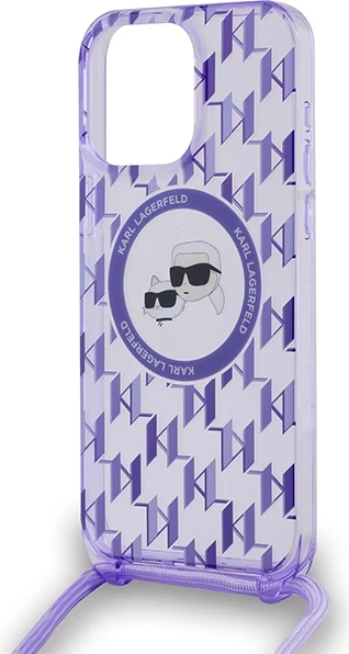 Mbështjellës Karl Lagerfeld IML Crossbody Monogram Karl & Choupette Head MagSafe për iPhone 15 Pro Max, Vjollcë