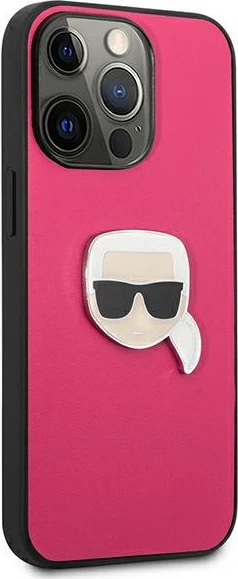 Mbështjellës Karl Lagerfeld Leather Ikonik Karl's Head Metal për iPhone 13 Pro/13, Rozë