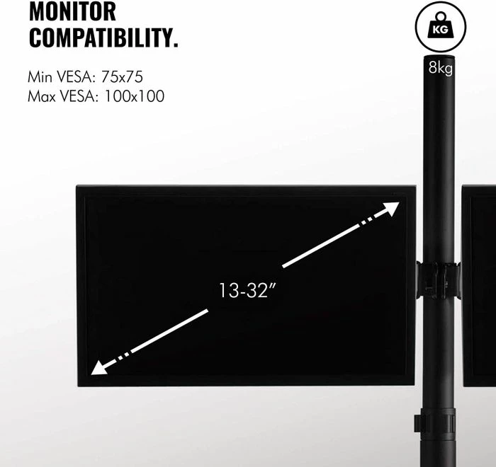 Mbajtës desktop për 4 monitorë VONHAUS 3000113 deri 32", VESA 75x75/100x100, 8 kg për ekran, i zi, set për 4 monitorë