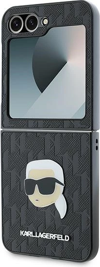 Mbështjellës Karl Lagerfeld Saffiano Monogram Head Pin për Samsung Galaxy Z Flip 6, i zi