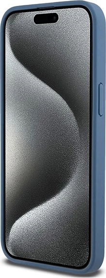 Mbështjellës DKNY Leather Monogram Pattern Metal Logo MagSafe për iPhone 15 Pro Max, Kaltër