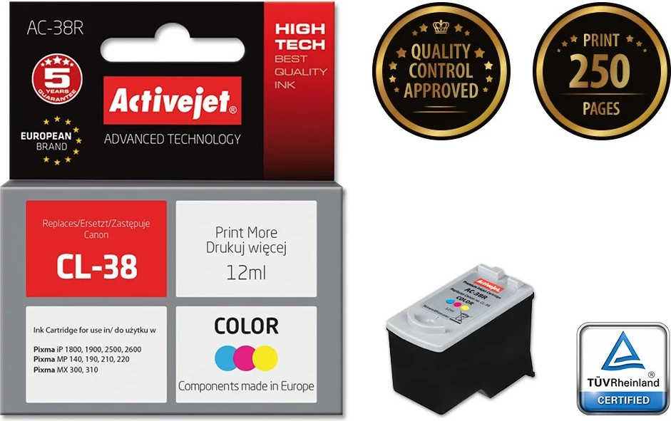 Toner zëvendësues Activejet AC-38R për printer Canon, 12ml, shumëngjyrësh
