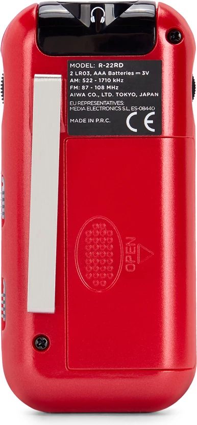 Radio xhepi AM/FM, Aiwa R-22, HyperBASS, tunim analog ETS, me kufje in-ear, e kuqe, set me bateri AAA