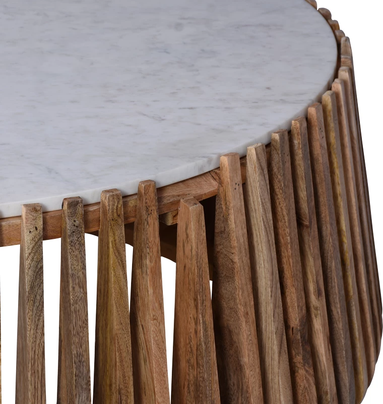 Tavolinë kafeje, dru mango natyral, sipërfaqe mermeri, D120x45cm