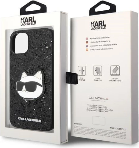 Mbështjellës Karl Lagerfeld Glitter Choupette për iPhone 14 Plus 6.7", i zi, hardcase