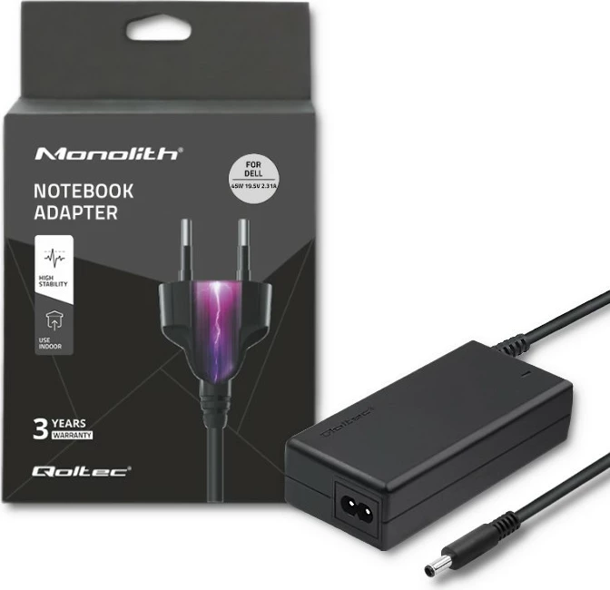 Adapter për laptop Dell Qoltec 45W, 19.5V, 2.31A, 4.5*3.0+pin, i zi