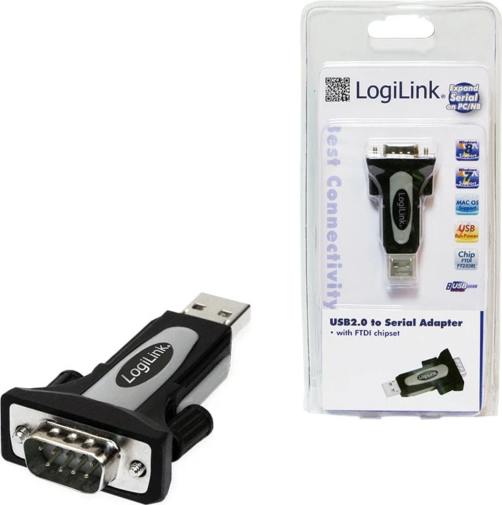 Adapter USB 2.0 në serial LogiLink AU0034, i zi/argjendtë