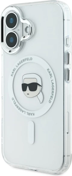 Mbështjellës Karl Lagerfeld IML Metal Karl Head MagSafe për iPhone 16 Plus, Bardhë