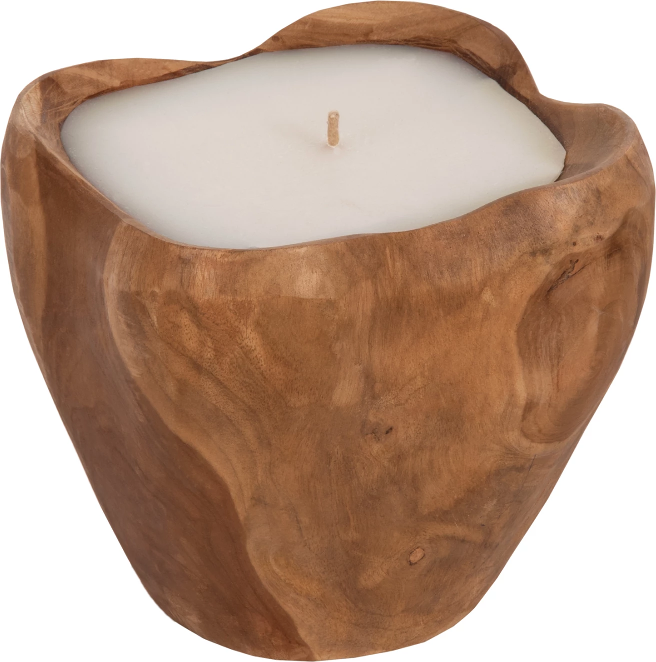 Qiri tavoline FH9625 rrënjë tik e mbushur me dyllë parafine - natyrale & e bardhë 20x20x18H cm