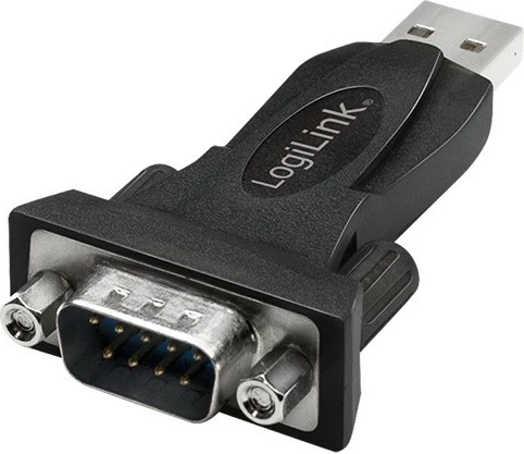 Adapter USB 2.0 A në DB9 (RS232), LogiLink AU0002F, për Kompjuter, kompatibil me Windows 11, e zezë, me kabllo zgjatuese 80 cm
