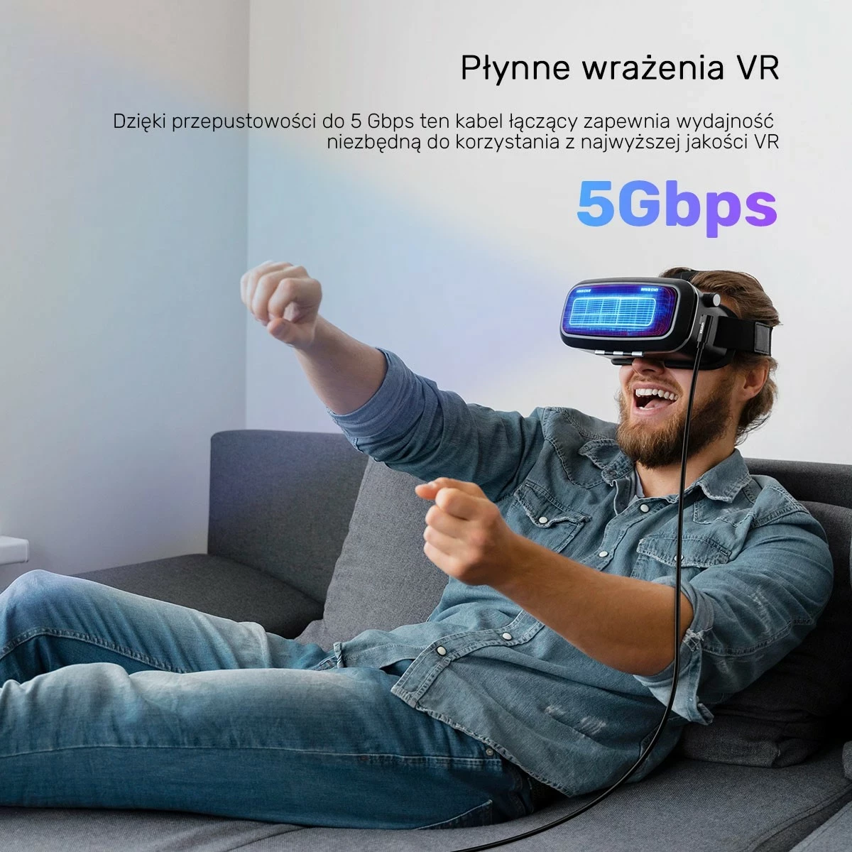 Kabllo USB-C në USB-C Unitek VR Link Pro, 5Gbps, 60W, e zezë