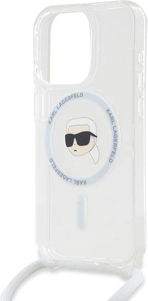 Mbështjellës Karl Lagerfeld Crossbody IML Karl Head MagSafe për iPhone 15 Pro, Transparent