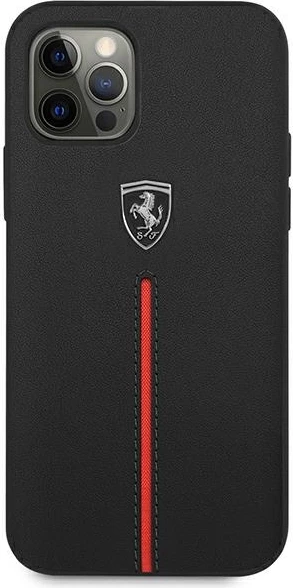 Mbështjellës Ferrari Off Track për iPhone 12 Pro Max, lëkurë natyrale, i zi