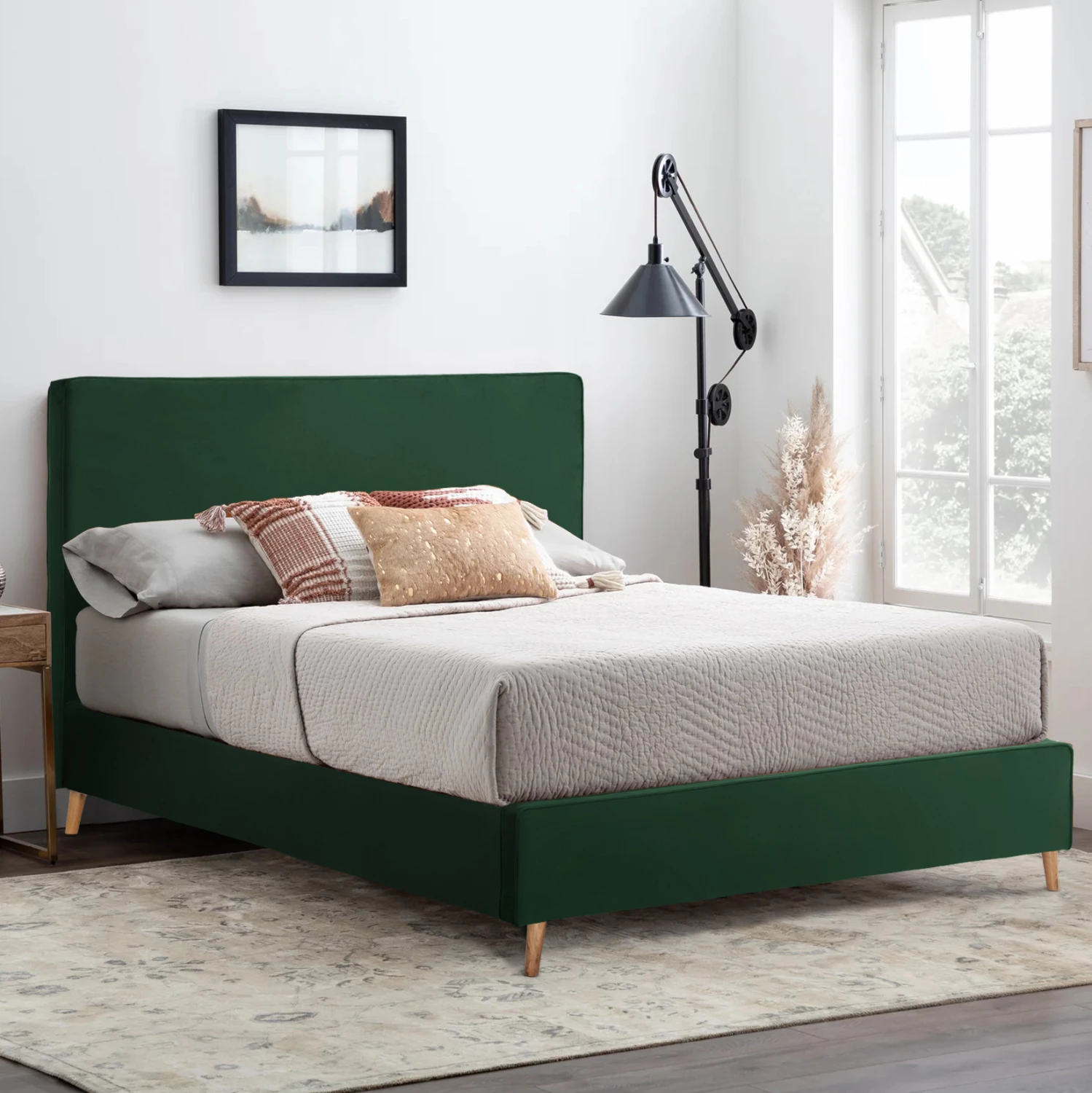 Krevat INDRA, kadife jeshile selvi, për dyshek 160x200 cm