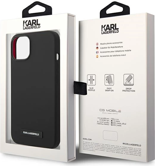 Mbështjellës Karl Lagerfeld KLHMP14MSLMP1K për iPhone 14 Plus 6.7", silikon, MagSafe, zi