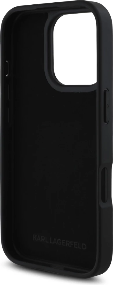 Mbështjellës Karl Lagerfeld HC Grained PU Cardslot Metal Elong për iPhone 16 Pro, i zi