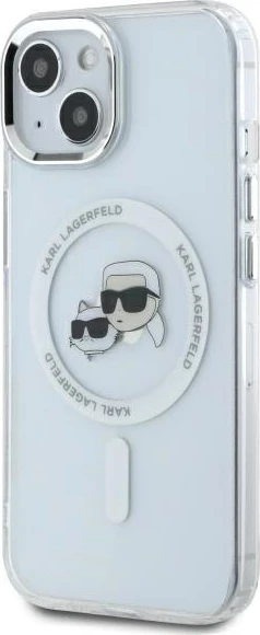 Mbështjellës Karl Lagerfeld IML Metal Karl&Choupette Head MagSafe për iPhone 14, Bardhë