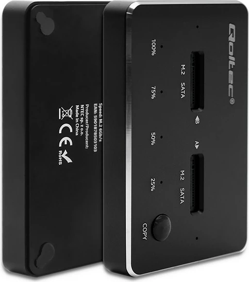 Kasë docking Qoltec 50310 për 2x SSD M.2 SATA NGFF, USB Type C, e zezë