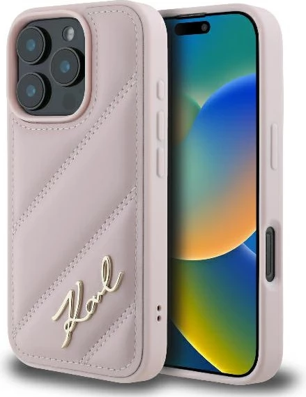 Mbështjellës Karl Lagerfeld Quilted Signature për iPhone 16 Pro, Rozë
