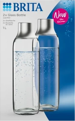 Shishe karbonizuese BRITA sodaTRIO, 1 L, Qelq, 2 copë, Argjendtë