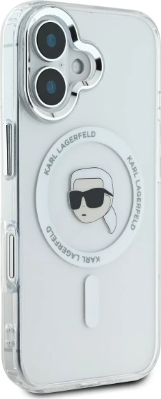 Mbështjellës Karl Lagerfeld IML Metal Karl Head MagSafe për iPhone 16 Plus, Bardhë