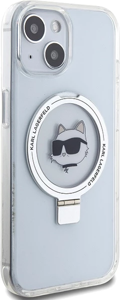 Mbështjellës Karl Lagerfeld KLHMP15SHMRSCHH për iPhone 15 6.1", me unazë Ring Stand, MagSafe, Bardhë