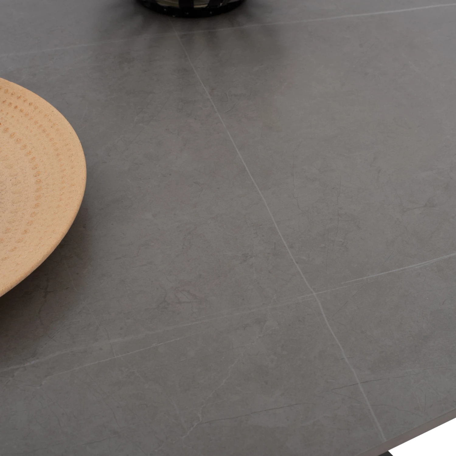 Tavolinë ngrënieje, sipërfaqe guri të sinteruar, këmbë metali, 160x90x75 cm