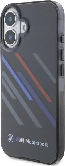 Mbështjellës BMW Motorsport IML Random Stripes për iPhone 16 Plus, Zi