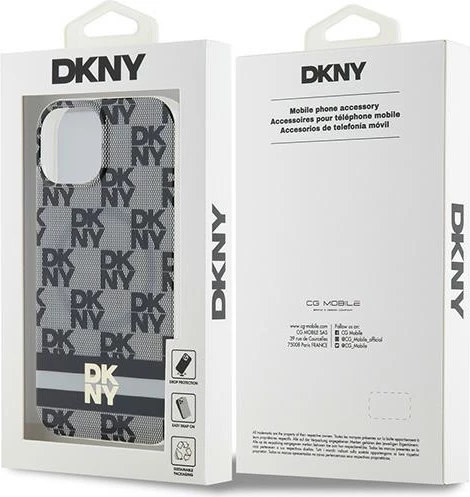 Mbështjellës DKNY IML Checkered Mono Pattern & Printed Stripes MagSafe për iPhone 15 Plus / 14 Plus, i zi