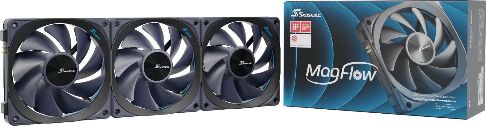 Ventilatorë kase Seasonic MagFlow 3-Fan Kit, 12 cm, 600-2000 RPM, i zi