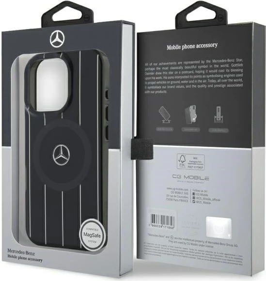 Mbështjellës Mercedes MB Double Layer Crossed Lines MagSafe për iPhone 16 Pro, Zi
