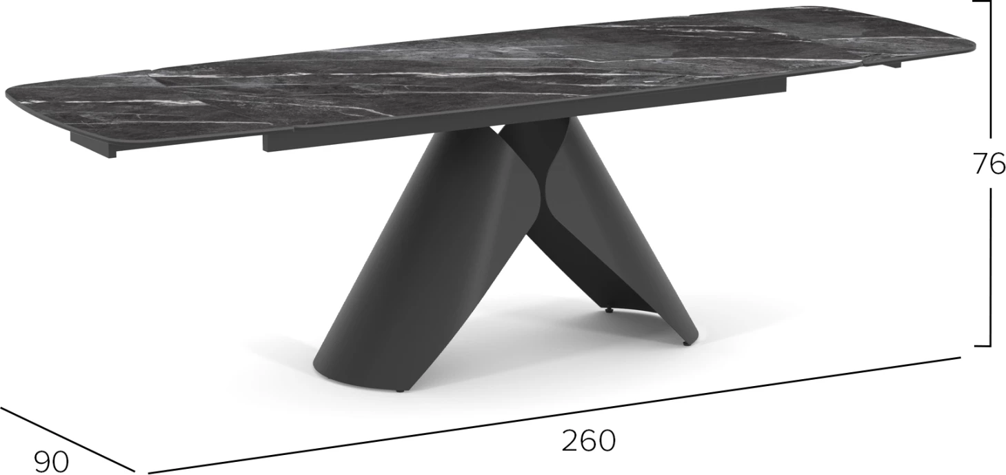 Tavolinë ngrënieje e zgjatshme HYPERION, sipërfaqe qeramike, këmbë metalike, CD18097.01, 180(40+40)x90x76cm