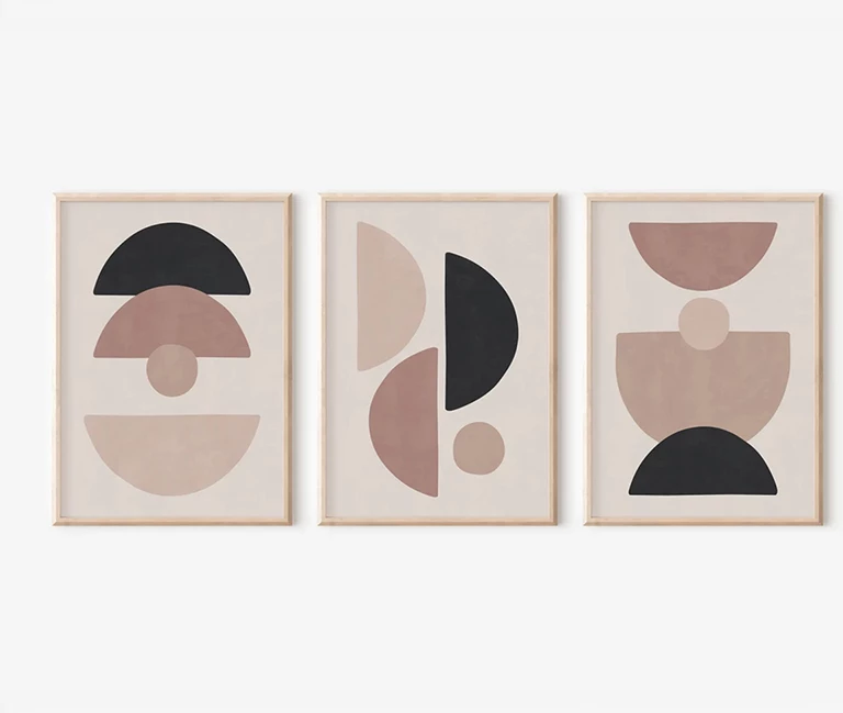 Set pikturash murale në kornizë Veyra triptik, printim digjital, 33x1.5x48cm