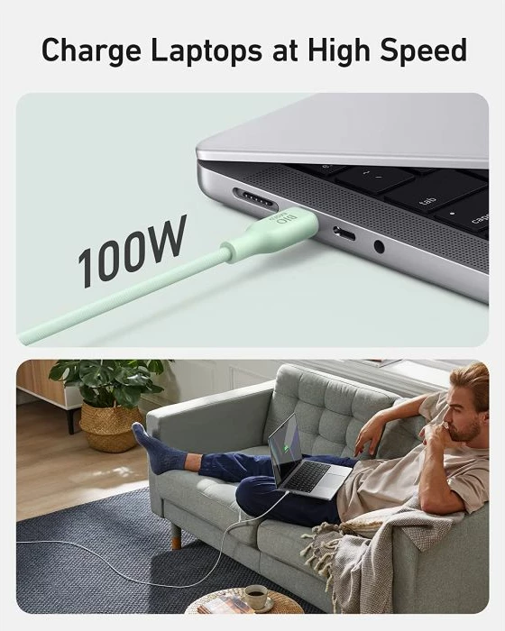 Kabllo USB-C në USB-C ANKER 543 BIO 0.9m 100W, e gjelbër
