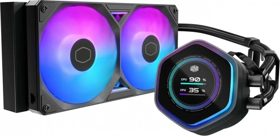 Ftohës uji CPU, Cooler Master MasterLiquid 240 Atmos II LCD ARGB, 240 mm, 2x120 mm, LCD, ARGB, LGA1700/1851 & AM4/AM5, i zi