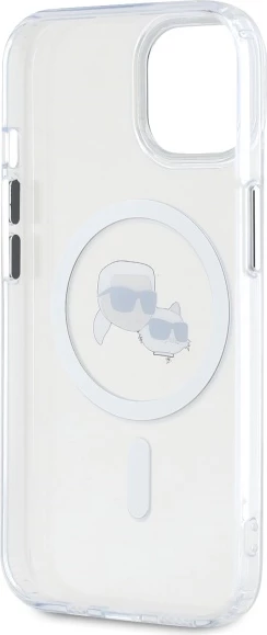 Mbështjellës Karl Lagerfeld IML Metal Karl&Choupette Head MagSafe për iPhone 15, Bardhë