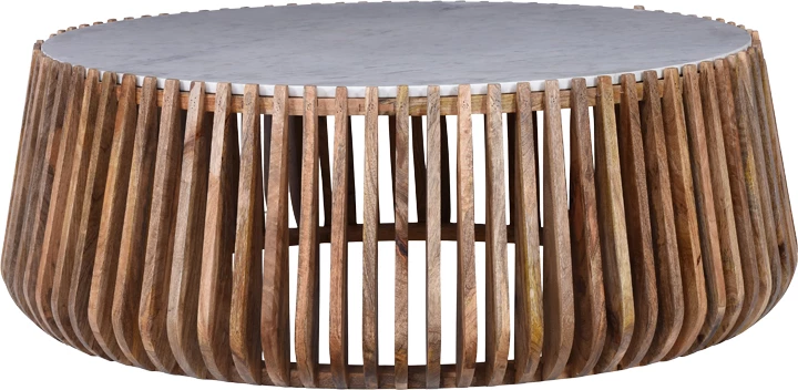 Tavolinë kafeje, dru mango natyral, sipërfaqe mermeri, D120x45cm