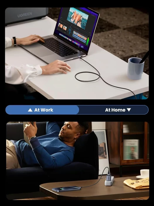 Kabllo karikimi USB-C në USB-C UGREEN 45067, 240W, 1m, PD3.1/PPS, USB 2.0 480Mbps, e zezë