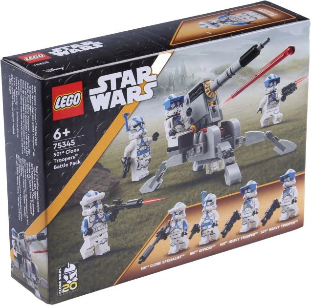 Set LEGO Star Wars 501st Clone Troopers Battle Pack 75345, 4 minifigura dhe top AV-7, 6+ vjet, paketë