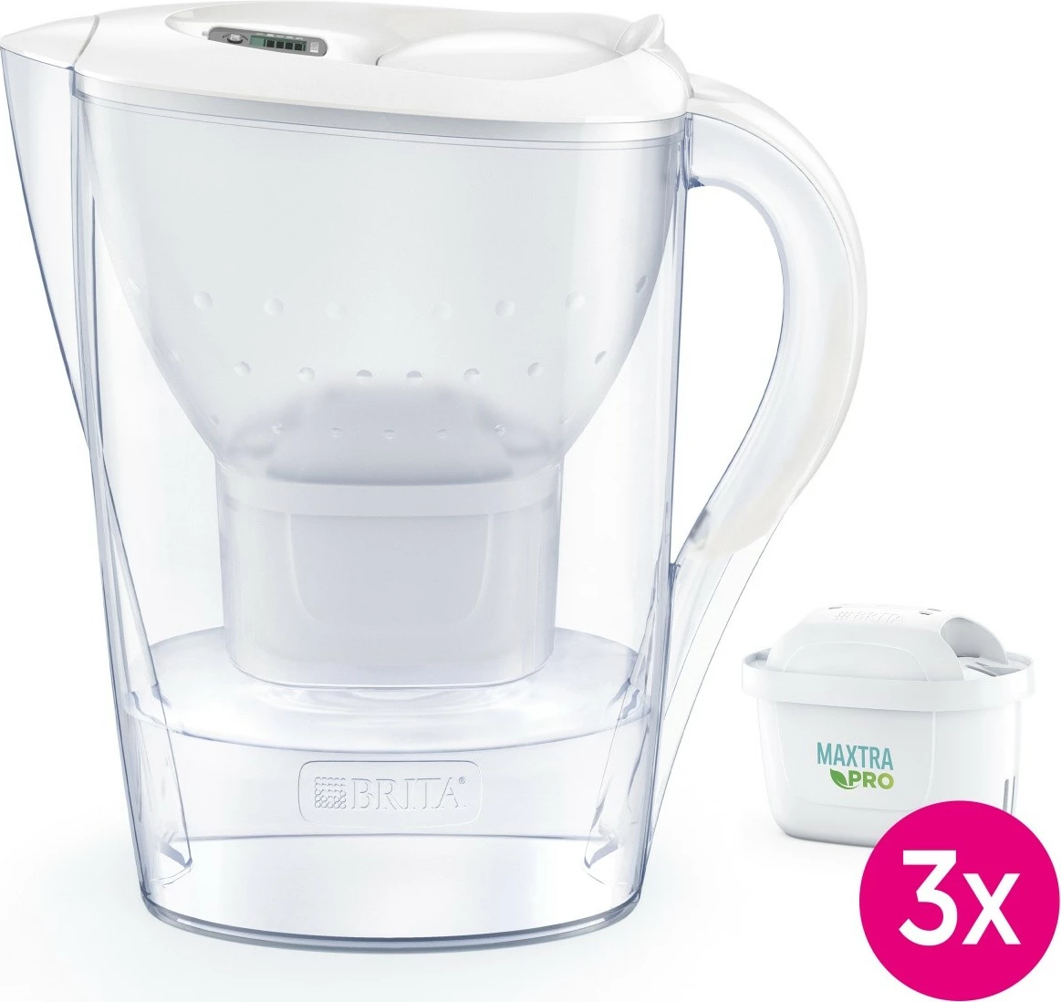 Ibrik filtrues uji Brita Marella+ PRO, 2.4L, 3 kartridha, Bardhë