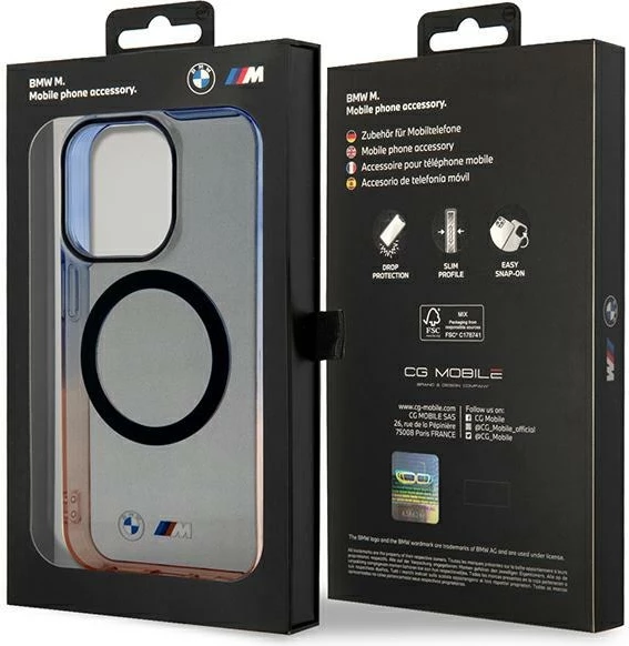 Mbështjellës BMW Gradient Bumper MagSafe për iPhone 14 Pro Max, gri/portokalli/kaltër