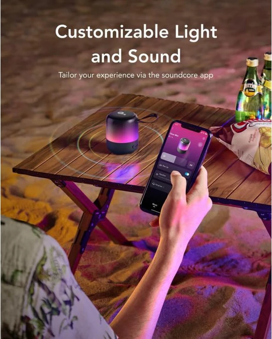 Altoparlant portativ ANKER Soundcore Glow Mini A3136G11, 8W, Bluetooth 5.3, IP67, 12 orë bateri, 360° tingull, RGB ndriçim, zi